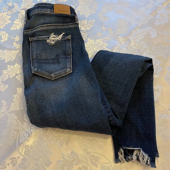Blue skinny Jeans American Eagle super super stretchy high rise size US 4 - Picture 2 of 9